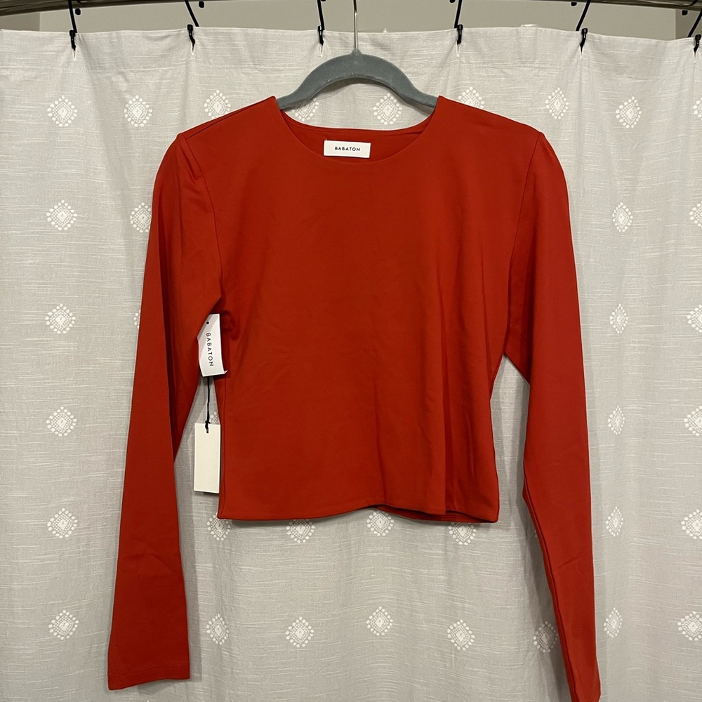 Aritzia babaton contour orange long sleeve cropped shirt NWT